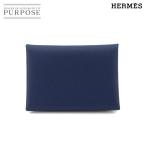  не использовался выставленный товар Hermes HERMESkaru vi Duo футляр для карточек футляр для визитных карточек Epson голубой темно-синий B печать Calvi Duo Card Case 90343872
