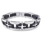 Yahoo! Yahoo!ショッピング(ヤフー ショッピング)PW 高品質316Lステンレス ラバー 黒銀 十字架ブレスレット / シルバー クロスモチーフ 長さ210mm 幅15mm 厚み6mm バングル[ラッピング対応] 条件付送料無料25174