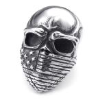 Yahoo! Yahoo!ショッピング(ヤフー ショッピング)PW 高品質チタンとステンレス 髑髏xUSA星条旗マスク 指輪 / 銀 スカル アメリカ国旗 シルバー 16-31号可選 幅40mm リング[ラッピング対応] 条件付送料無料25251