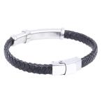 Yahoo! Yahoo!ショッピング(ヤフー ショッピング)PW 高品質316Lステンレス 本革 黒x銀 編込み ブレスレット / レザー 幅8mm 周囲210mm 高級感あるレザーの素材感 バングル[ラッピング対応] 条件付送料無料60006