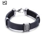 Yahoo! Yahoo!ショッピング(ヤフー ショッピング)PW 高品質316Lステンレス 本革 ファッション ブレスレット / 幅17mm 周囲220mm 26g 黒ブラックx銀シルバー バングル[ラッピング対応] 条件付送料無料60045