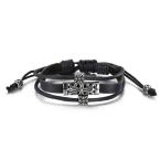 Yahoo! Yahoo!ショッピング(ヤフー ショッピング)PW 高品質本革 ステンレス 黒銀 百合唐草 3連ブレスレット / 幅23mm 周囲170-280mm 18g ブラックxシルバー バングル[ラッピング対応] 条件付送料無料60088