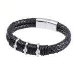 Yahoo! Yahoo!ショッピング(ヤフー ショッピング)PW 高品質316Lステンレス 本革 黒 銀 編込み ブレスレット / 幅6mm 周囲220mm 25g  バングル[ラッピング対応] 条件付送料無料60182