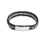 Yahoo! Yahoo!ショッピング(ヤフー ショッピング)PW 高品質316Lステンレス 本革 黒 銀 編込み ブレスレット / 幅14mm 周囲215mm 36g  バングル[ラッピング対応] 条件付送料無料60185