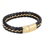 Yahoo! Yahoo!ショッピング(ヤフー ショッピング)PW 高品質316Lステンレス 本革 黒 金 編込み ブレスレット / 幅12mm 周囲210mm 32g  バングル[ラッピング対応] 条件付送料無料60193