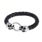 Yahoo! Yahoo!ショッピング(ヤフー ショッピング)PW 高品質316Lステンレス 本革 髑髏 黒 銀 編込み ブレスレット / 幅9mm 周囲200mm 56g  バングル[ラッピング対応] 条件付送料無料60245