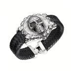 Yahoo! Yahoo!ショッピング(ヤフー ショッピング)PW 高品質316Lステンレス 本革 髑髏 黒 銀 編込み ブレスレット / 幅20mm 周囲225mm 78g  バングル[ラッピング対応] 条件付送料無料60255