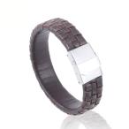 Yahoo! Yahoo!ショッピング(ヤフー ショッピング)PW 高品質316Lステンレス 本革 褐 銀 シンプル 編込み ブレスレット / 幅19mm 周囲210mm 16g  バングル[ラッピング対応] 条件付送料無料60349