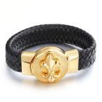 Yahoo! Yahoo!ショッピング(ヤフー ショッピング)PW 高品質316Lステンレス 本革 18k金メッキ 百合 編込み ブレスレット / 幅21mm 周囲225mm 92g  バングル[ラッピング対応] 条件付送料無料60429