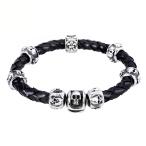 Yahoo! Yahoo!ショッピング(ヤフー ショッピング)PW 高品質316Lステンレス 本革 黒 銀 髑髏 2連ブレスレット / 幅13mm 周囲225mm 44g  バングル[ラッピング対応] 条件付送料無料60432