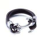 Yahoo! Yahoo!ショッピング(ヤフー ショッピング)PW 高品質316Lステンレス 本革 船の錨 黒 銀 ブレスレット 幅8mm 周囲205mm 19g /   バングル[ラッピング対応] 条件付送料無料60497