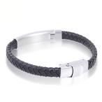 Yahoo! Yahoo!ショッピング(ヤフー ショッピング)PW 高品質316Lステンレス 本革 黒x銀 編込み ブレスレット 幅8mm 周囲210mm 22g /   バングル[ラッピング対応] 条件付送料無料60586