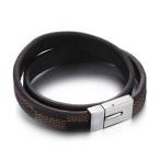 Yahoo! Yahoo!ショッピング(ヤフー ショッピング)PW 高品質316Lステンレス 本革 銀シルバー 金ゴールド 黒ブラック 2連 ブレスレット / 長さ370mm 幅12mm 14g  バングル[ラッピング対応] 条件付送料無料60765