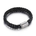 Yahoo! Yahoo!ショッピング(ヤフー ショッピング)バングル[ラッピング対応] PW 高品質316Lステンレス 本革 黒 ブラック シルバー 編込 ファッションbracelet /  長さ210mm 幅12mm 16g 条件付送料無料60773