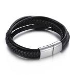 Yahoo! Yahoo!ショッピング(ヤフー ショッピング)バングル[ラッピング対応] PW 高品質316Lステンレス 本革 シルバー 黒 褐色 シンプル 編込み 3連bracelet /  長さ200mm 幅14mm 21g 条件付送料無料60781