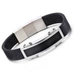 Yahoo! Yahoo!ショッピング(ヤフー ショッピング)バングル[ラッピング対応] PW 高品質316Lステンレス 本革 レザー 銀色 シルバー ファッションbracelet /  長さ215mm 幅14mm 54g 条件付送料無料60839