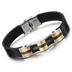 Yahoo! Yahoo!ショッピング(ヤフー ショッピング)PW 高品質316Lステンレス 本革 レザー ゴールド シルバー ファッションブレスレット / 長さ210mm 幅12mm 28g  バングル[ラッピング対応] 条件付送料無料60845