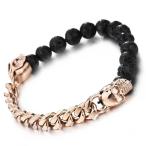 Yahoo! Yahoo!ショッピング(ヤフー ショッピング)バングル[ラッピング対応] PW 高品質316Lステンレス 天然火山岩 髑髏 スカル 金ゴールド 黒 喜平 bracelet /  長さ210mm 幅8mm 29g 条件付送料無料60855