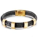 Yahoo! Yahoo!ショッピング(ヤフー ショッピング)バングル[ラッピング対応] PW 高品質316Lステンレス 本革 黒 シルバー ゴールド シンプル 編込み bracelet /  長さ210mm 幅13mm 23g 条件付送料無料60876