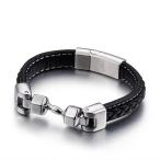 バングル[ラッピング対応] PW 高品質316Lステンレス 本革 ブラック黒xシルバー銀 ファッション bracelet /  長さ220mm 幅12mm 48g 条件付送料無料61049