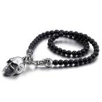 Yahoo! Yahoo!ショッピング(ヤフー ショッピング)ネックレス[ラッピング対応] PW 精良SUS316L製 シルバーxブラック 髑髏 スカル 神秘感 8mm黒い数珠 necklace /  長さ470mm 幅8mm 93g 条件付送料無料61144