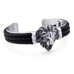 Yahoo! Yahoo!ショッピング(ヤフー ショッピング)ブレスレット[ラッピング対応] PW 精良SUS316L製 本革 シルバー銀色 ブラック黒 獅子 ライオン lion Bangle /  長さ72mm 幅15mm 条件付送料無料61665