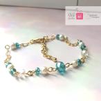 Yahoo! Yahoo!ショッピング(ヤフー ショッピング)16金コーティング ハート ブレスレット シンプル かわいい ガラス 水色 マリン 爽やか ブルー パール ゴールド　ポイント消化