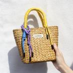 ストロー手編み・ナイロンロープバッグ【カゴバッグ ハンドバッグ レディースバッグ ファッション小物 ベージュ 麦 ナイロン 蛍光 ネオンカラー 持ち手 大人】