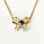 qoj.1786 和光 K18 サファイア 0.21ct / ダイヤ 0.32ct リボンネックレス ペンダント イエローゴールド
