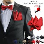 蝶ネクタイ ポケットチーフ メンズ 2点セット 日本製 フォーマル 結婚式 蝶タイ 紳士用 スーツ 披露宴 パーティ 白 黒 赤 青 緑