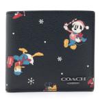 コーチ COACH 二つ折り財布 ディズニー創立100周年記念 ミッキー ドナルド プルート ミニウォレット CM236 ブラック マルチカラー Xmas 中古 良品