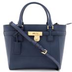 マイケルコース MICHAL KORS ショルダーバッグ HAMILTON ハミルトン サッチェル 2way ハンドバッグ 35F7GHXT2L ネイビー ゴールド金具 中古 美品