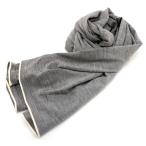 CHANEL シャネル ロゴ ストール カシミア シルク グレー×ホワイト イタリア製 箱付 ロング 中古 美品