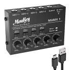 Moukey 低ノイズ 4チャンネル ライン ミニオーディオミキサー、DC 5V、4ステレオ ウルトラ、サブミキシング用、小規模クラブやバー向け