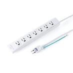 サンワダイレクト 電源タップ 7個口 2m 雷ガード マグネット 一括スイッチ 配線しやすい180°スイングプラグ ホワイト 700-TAP03