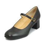 【継続品】あしながおじさん 3710379 BL ブラック ストラップ付パンプス 5cmヒール スクエアトゥ 牛革