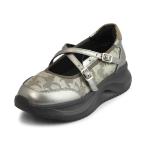 【新商品】あしながおじさん 4810001 GM ガンメタ カジュアルシューズ ストラップ 厚底 5cmヒール 生地×人工皮革