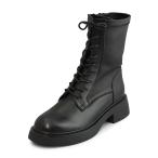 ショッピングあしながおじさん あしながおじさん 4810005 BL ブラック ブーツ レースアップ ファスナー 4.5cmヒール 牛革×羊革