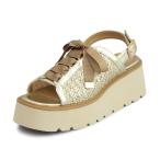 【新商品】あしながおじさん 7210145 PLT プラチナ 厚底サンダル リボン バックストラップ 6cmヒール 生地×羊革