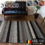 絨毯 3畳 大 ボーダー柄 ラグ 200×250cm エスニック 調 ベルギー じゅうたん 高弾力! ラグマット ウィルトン織り