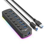 7ポート USB3.0 ハブ 個別スイッチ付き USBハブ セルフパワー バスパワー 両対応 高速 データ転送 ◇RIM-YX-U307 メール便