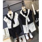 フォーマル 男の子スーツ 2点セット 夏 半袖子供服 男児 ベスト リボン 演出服 結婚式 入学式 卒園式 卒業式 発表会 AlohaMahalo