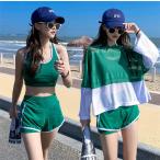 水着 レディース 3点セット 夏 バンドゥ パレオ リゾート パッド付き 体型カバー UVカット ママ水着 海水浴 潜水 韓国風 可愛い 20代 30代 40代