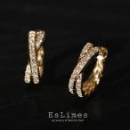  обруч серьги женский кольцо X type Cross меньше циркон накладывающийся установка Gold 18kgp casual модный женщина популярный офис отметка использование 