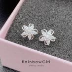 ピアス レディース お花 フラワー 可愛い CZダイヤ シルバー925 K18コーティング ピンクゴールド 女性 妻 嫁 娘 誕生日 ホワイトデーお返し 人気 ギフト
