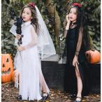  ребенок Halloween костюм готический & Лолита One-piece Kids девочка тьма . невеста демон . женщина ... костюмированная игра длинное платье вуаль шея орнамент есть белый чёрный 