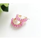 RALULU.SHU 桜色のピアス ピンク色トパーズの2連フープピアス/イヤリング可　11月誕生石 14KGF ゴールドフィルド