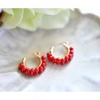 RALULU.SHU 運気を上げる 繁栄を呼び寄せる 赤サンゴ(コーラル）の 2連フープピアス　3月誕生石 14KGF ゴールドフィルド