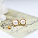 オリジナル 淡水パールのワイヤー編みスタッドピアス 6月誕生石 14kgf ゴールドフィルド ハンドメイド RALULU.SHU