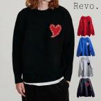 ショッピングクールネック クールネック ニット ルーズニット ハート柄 ワンポイント ジャガード ステッチ デザイン プルオーバー ルーズフィット シルエット ドロップショルダー Revo.